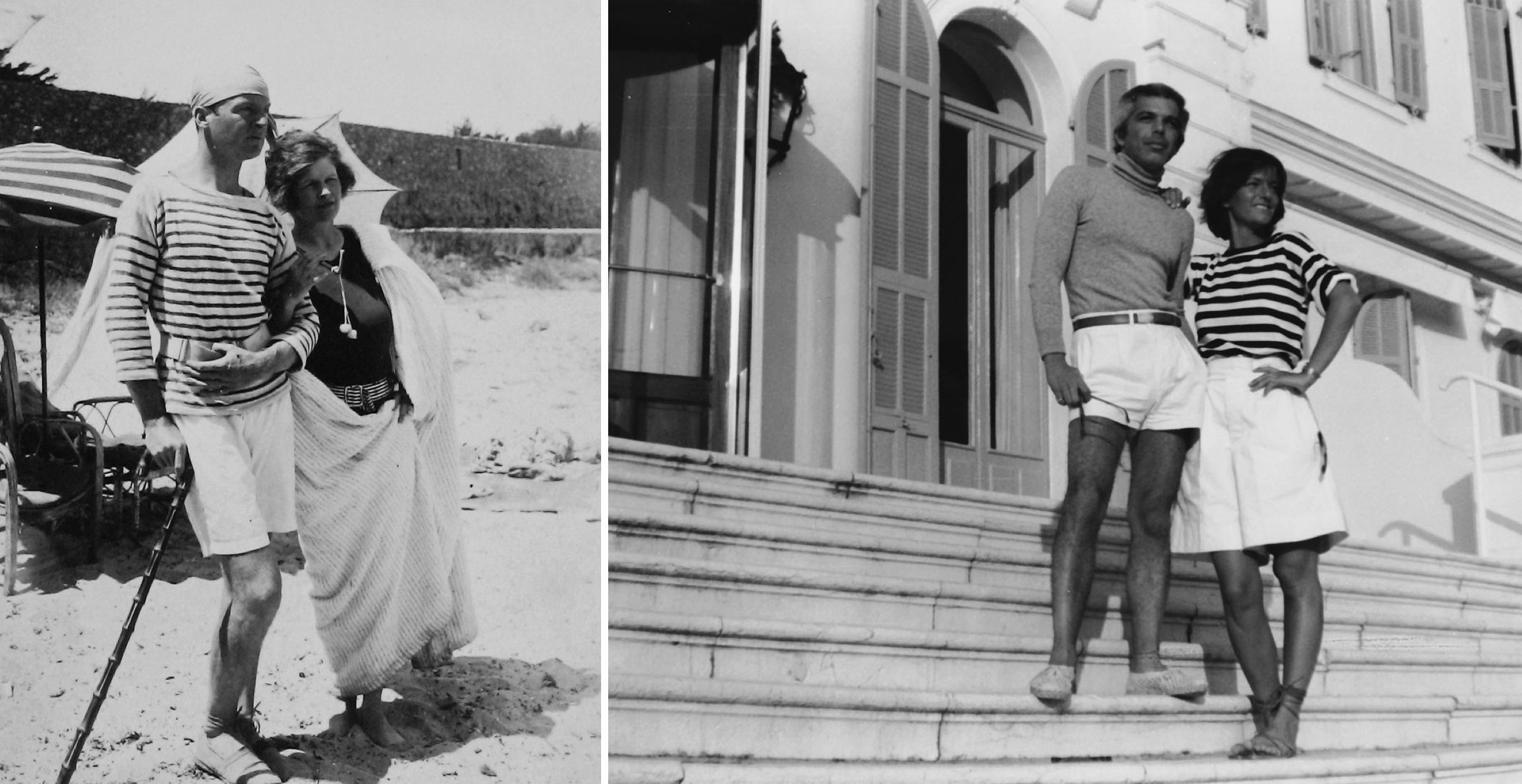  Gerald und Sara Murphy am Strand Cap d’Antibes, 1923; Ralph Lauren und Buffy Birrittella auf den Spuren von Sara und Gerald auf der Treppe des Hotel du Cap-Eden-Roc, 1977 