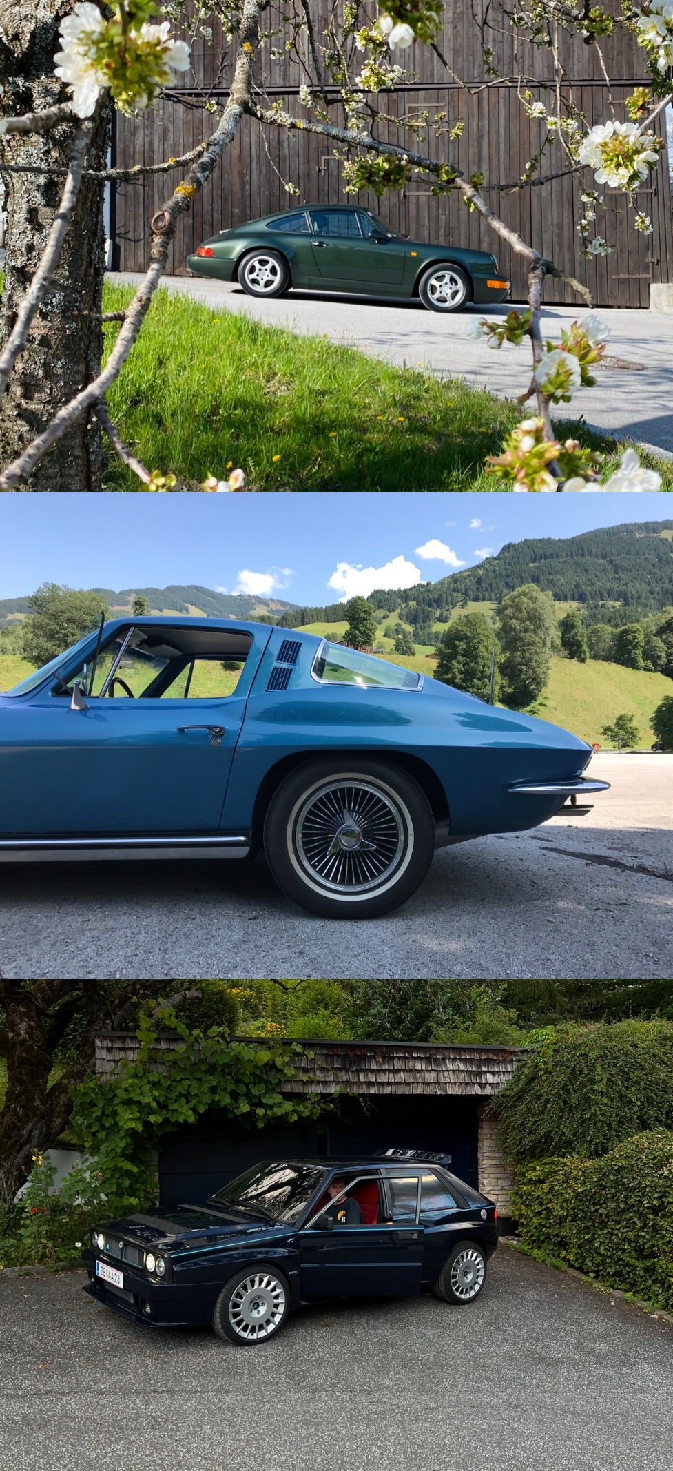 <span>(Top) Ferdi’s grandfather, Ferry Porsche, gifted Ferdi’s mother this 964 Carrera 4, which she then passed on to her son. Ferdi says the custom green “has a golden touch when it gets hit by the sun” </span><br/><span class="caption-sub"><em>Photo credit: Ferdi Porsche </em> </span><br/><br/><span>(Middle) One of Ferdi’s first vintage car purchases was a 1965 Corvette C2, pictured here. “I bought it for its looks,” he says. “I still think the C2 is such a cool looking car”</span><br/><span class="caption-sub"><em>Photo credit: Ferdi Porsche </em> </span><br/><br/><span>(Bottom) Ferdi procured this Lancia Delta Integrale Futurista—a redesign of the cult ’80s model—from Italian race car driver and Automobili Amos founder, Eugenio Amos, who exhibited his prototype at the first Ice Race. “He did a really good job of making it feel more rally and sporty,” Ferdi says. “It’s short and wide and has a very boxy feel that I love”  </span><br/>