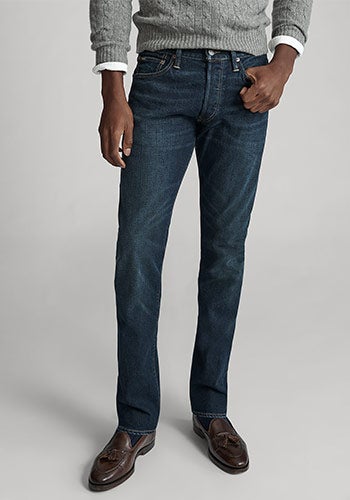 Photograph of man from waist down wearing Polo Slim Straight jeans