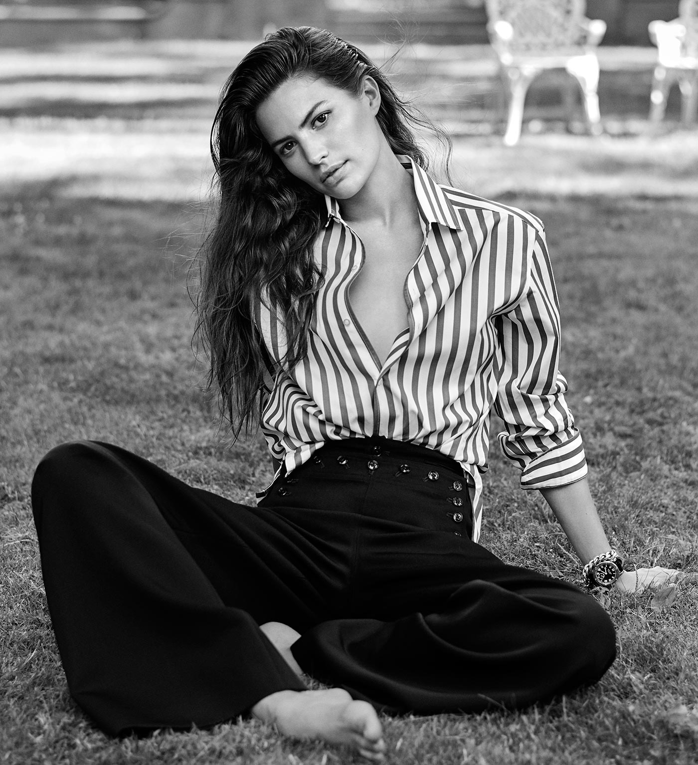 Die Matrosenhose, getragen von Cameron Russell. Fotografiert von Steven Meisel