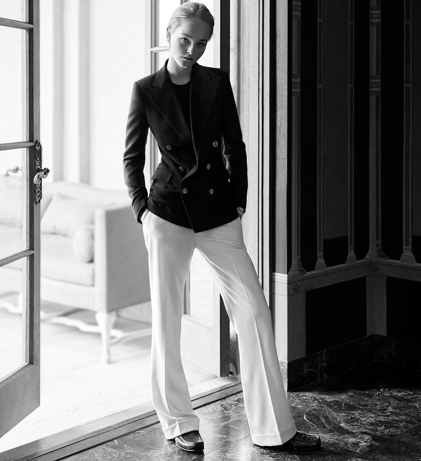 Der RL-Blazer, getragen von Lady Jean Campbell. Fotografiert von Steven Meisel