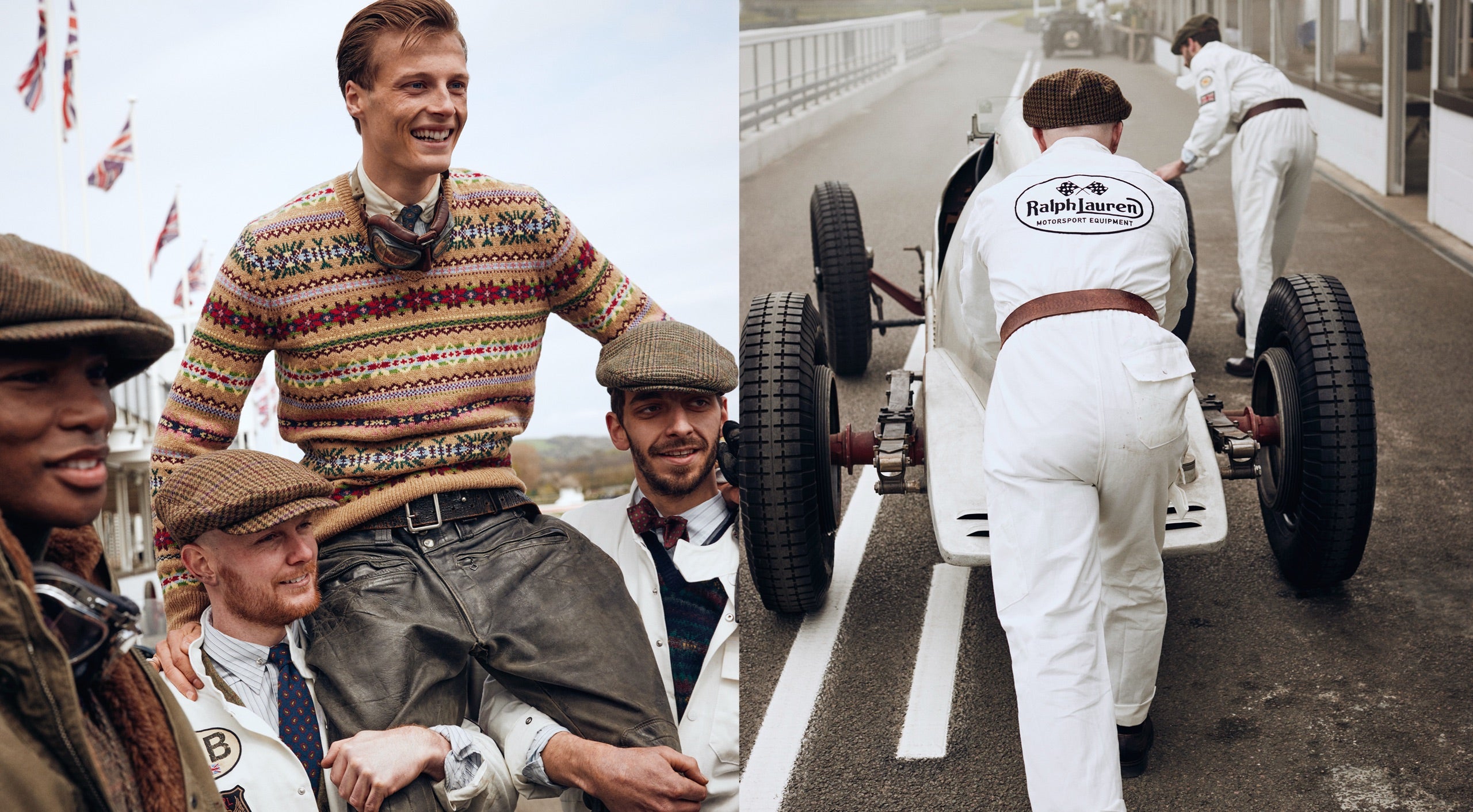 <strong>VOR ORT</strong><br/><span>Die von der goldenen Ära des Grand-Prix-Motorsports inspirierten Styles von Polo Originals für diese Saison wurden auf dem Goodwood Motor Circuit in West Sussex, der sich auf dem knapp 5,000 Hektar großen Goodwood-Anwesen befindet, fotografiert. Diese Rennstrecke ist für eine Reihe renommierter Motorsport-Events bekannt, wie das berühmte Festival of Speed and Revival. </span>  <br/><rlmag_link href="https://www.ralphlauren.eu/at/de/search?cgid=brands-prl-tough-and-refined-cg"><button class="shop-collection">DIE KOLLEKTION ENTDECKEN</button></rlmag_link>