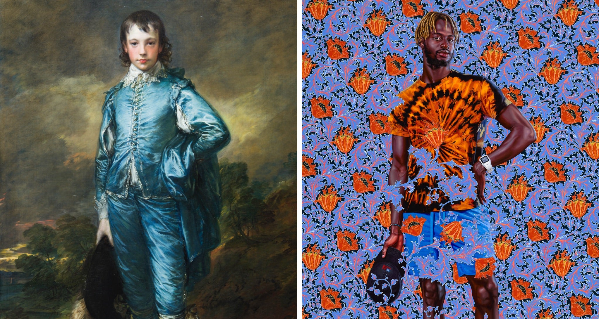 <em>The Blue Boy</em> von Thomas Gainsborough, um 1770; <em>A Portrait of a Young Gentleman</em> von Kehinde Wiley, 2021 