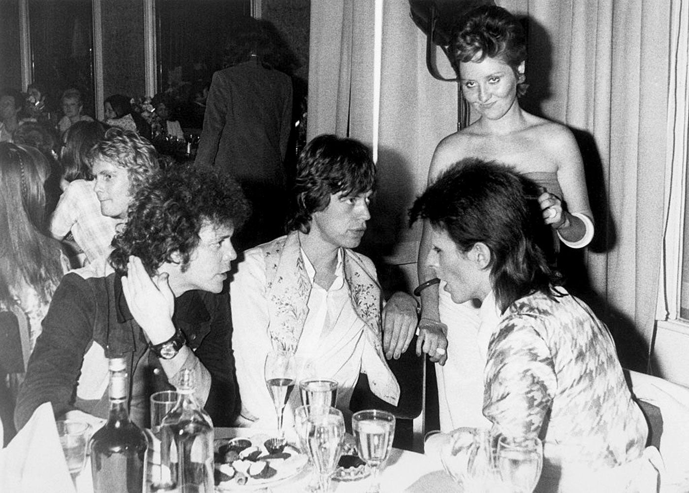                             Lou Reed, Mick Jagger und David Bowie bei Bowies &#x201E;letztem Abendmahl&#x201C;