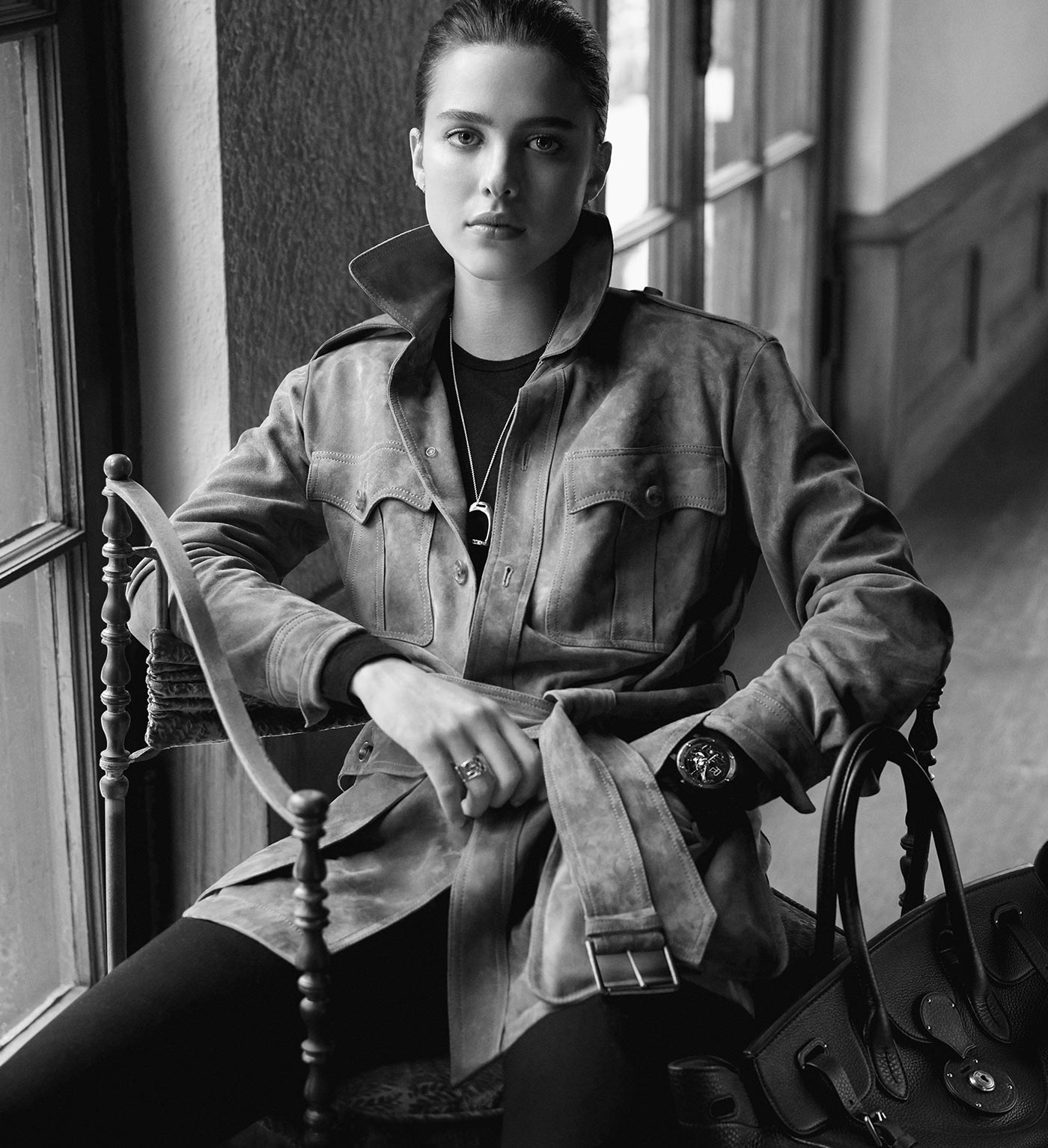 Die RL-Safarijacke, getragen von Margaret Qualley. Fotografiert von Steven Meisel