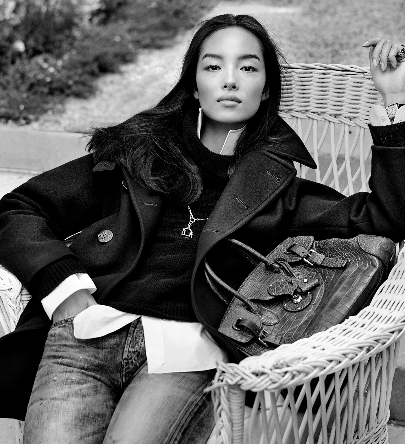 The Peacoat, worn by Fei Fei Sun. Photographed by Steven Meisel