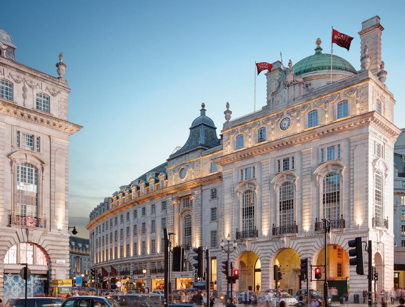                             Caf&#xE9; Royal&apos;s historic facade overlooking Regent Street