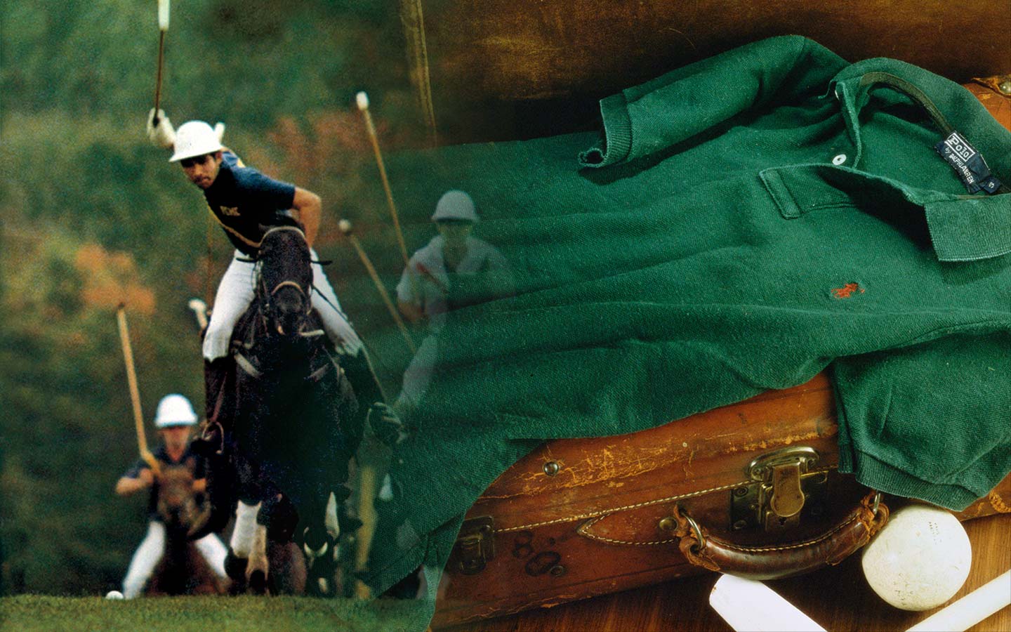 Polo player on horse; green Polo shirt.